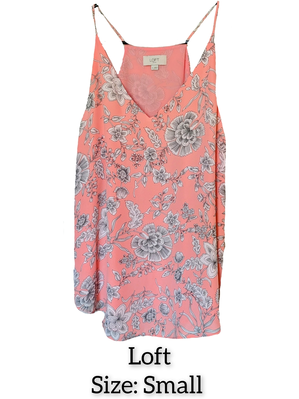 LOFT Coral Pink Floral V-Neck Spaghetti Strap Cami